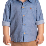 Conj. camisa manga longa jeans + calça bengaline cáqui