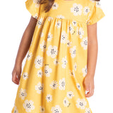 Vestido floral manga curta malha modal amarelo