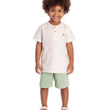 Conj. camiseta manga curta malha texturizada natural + bermuda sarja com elastano verde