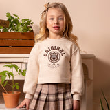 Conj. moletom bege colegial + shorts-saia flanelado xadrez