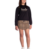 Conj. casaco moletom preto paetê + shorts-saia modal felpado