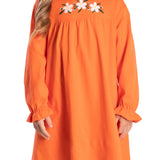 Vestido manga longa malha laranja