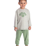 Conj. camiseta manga longa malha mescla listras verde + calça piquetom verde