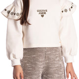 Conj. moletom off-white bordado + shorts tweed