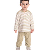 Conj. camiseta manga longa malha listrada fio tinto + calça corta-vento verde